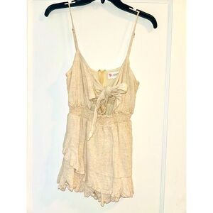 L’Atiste By Amy Linen Tan Romper Jumper One Piece Tie Front Skirt Small Revolve